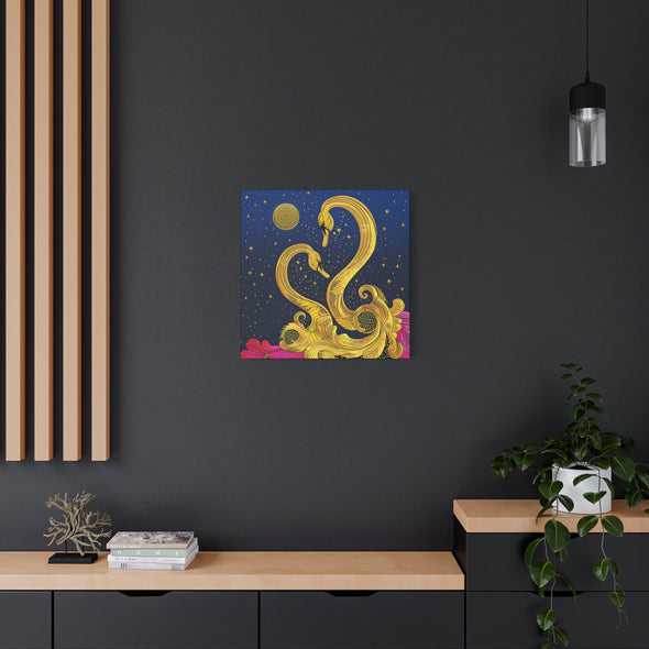 Midnight Rendezvous - Gold Swan Matte Canvas, Stretched, (2 Sizes)
