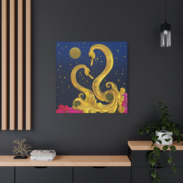 Midnight Rendezvous - Gold Swan Matte Canvas, Stretched, (2 Sizes)