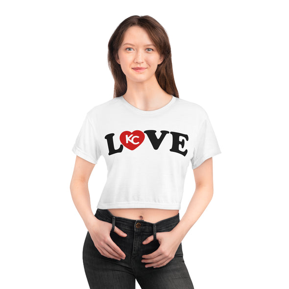 LOVE KC HEART - BlackOnWhite - All-Over Print Crop Tee