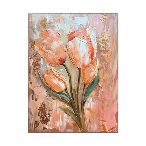 Peach Tulips - Matte Canvas, Stretched, (3 Sizes)