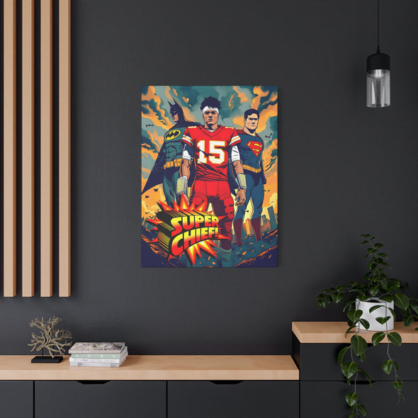 Super Heroes -  Patrick Mahomes of the Kansas City Chiefs - Matte Canvas, Stretched, (3 Sizes)