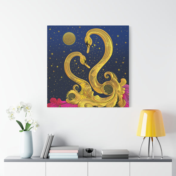 Midnight Rendezvous - Gold Swan Matte Canvas, Stretched, (2 Sizes)