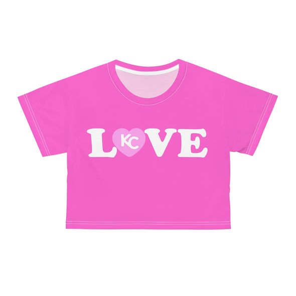 LOVE KC HEART - LtPinkOnHotPink - All-Over Print Crop Tee
