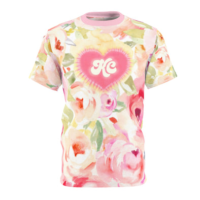 Floral KC Heart - Unisex All-Over Print Cut & Sew Tee