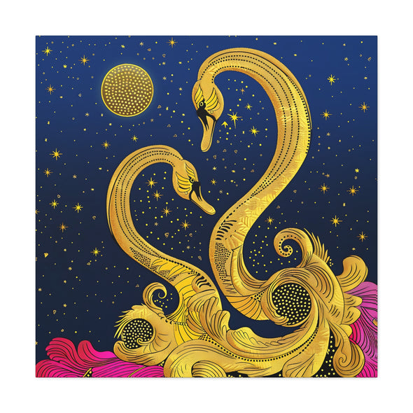 Midnight Rendezvous - Gold Swan Matte Canvas, Stretched, (2 Sizes)
