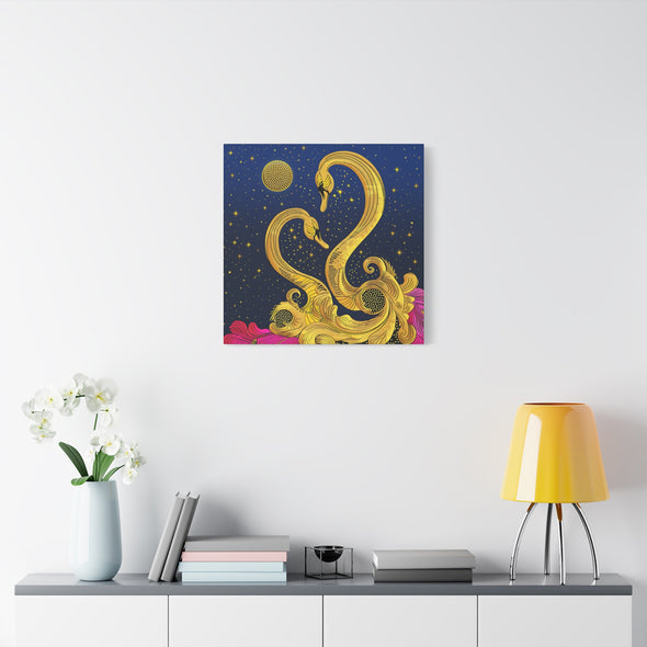Midnight Rendezvous - Gold Swan Matte Canvas, Stretched, (2 Sizes)