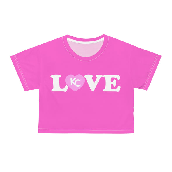 LOVE KC HEART - LtPinkOnHotPink - All-Over Print Crop Tee
