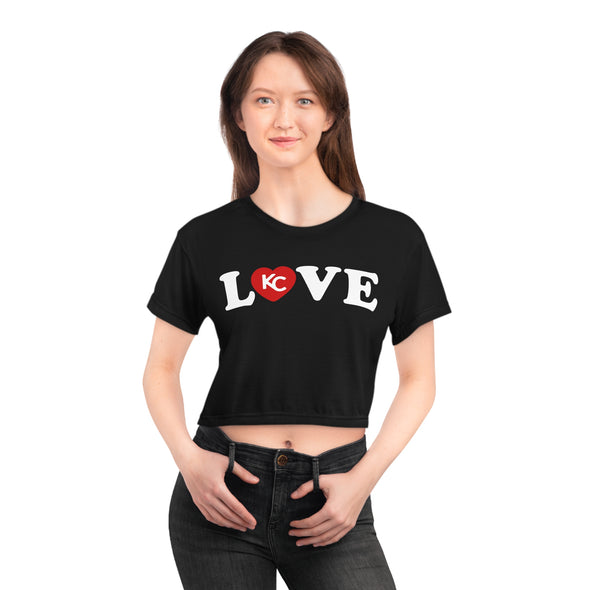 LOVE KC HEART - WhiteOnBlack - All-Over Print Crop Tee