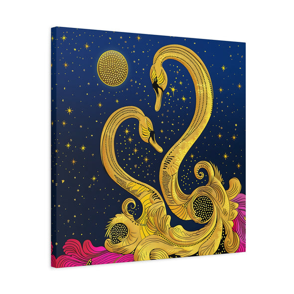 Midnight Rendezvous - Gold Swan Matte Canvas, Stretched, (2 Sizes)