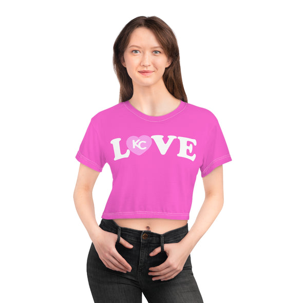 LOVE KC HEART - LtPinkOnHotPink - All-Over Print Crop Tee