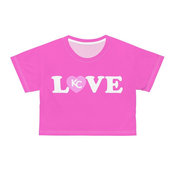 LOVE KC HEART - LtPinkOnHotPink - All-Over Print Crop Tee