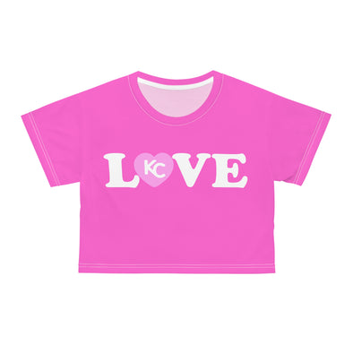 LOVE KC HEART - LtPinkOnHotPink - All-Over Print Crop Tee