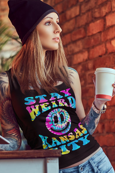 Stay Weird KC (Rainbow Tye-Dye Face) - Unisex Crew Neck Tee