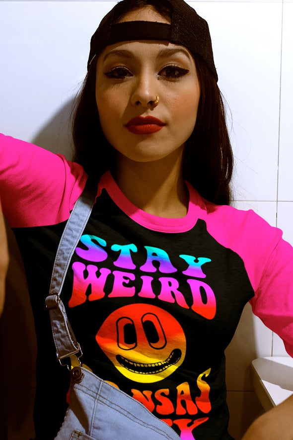 Stay Weird Kansas City - Rainbow Funny Face - Unisex Crew Neck Tee