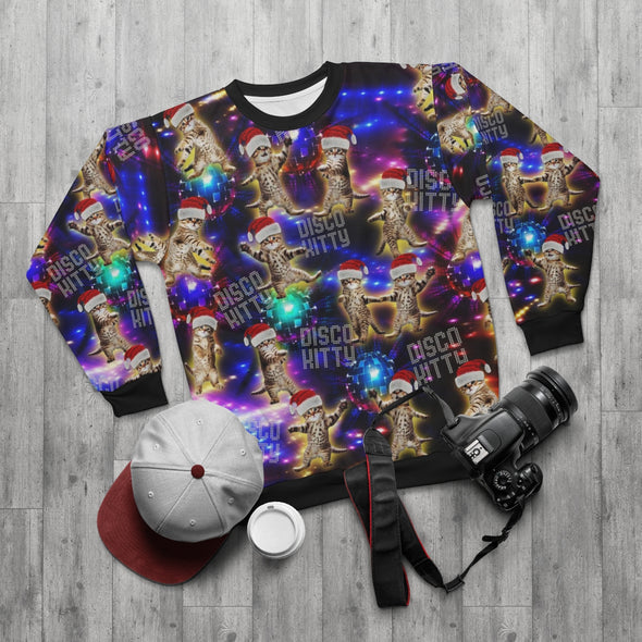 Christmas Disco Kitty - All-Over Print Unisex Sweatshirt