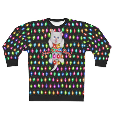 Hang In There Baby - Kitty In XMas Lights - All-Over Print Unisex Sweatshirt