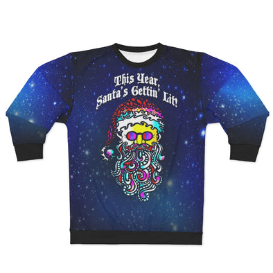 Santa's Gettin' Lit! - BLACK All-Over Print Unisex Sweatshirt