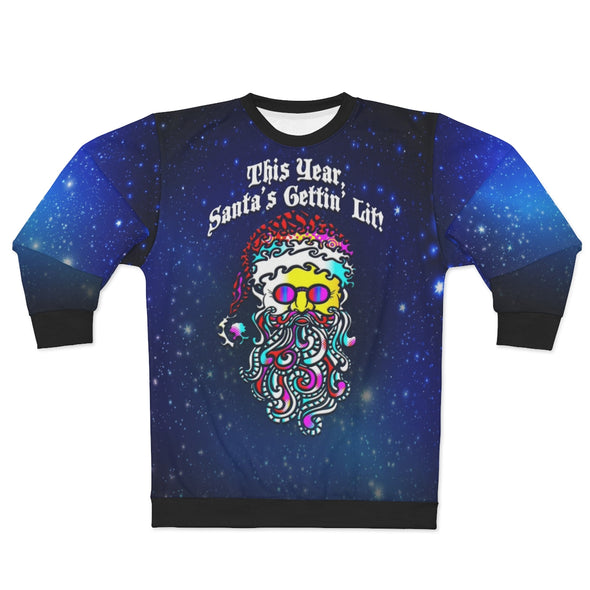 Santa's Gettin' Lit! - BLACK All-Over Print Unisex Sweatshirt