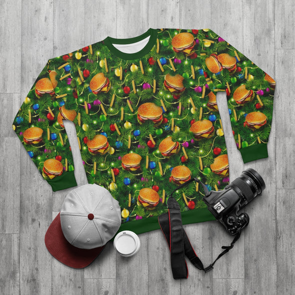 Burger And Fries Christmas Tree - All-Over Print Unisex Sweatshirt