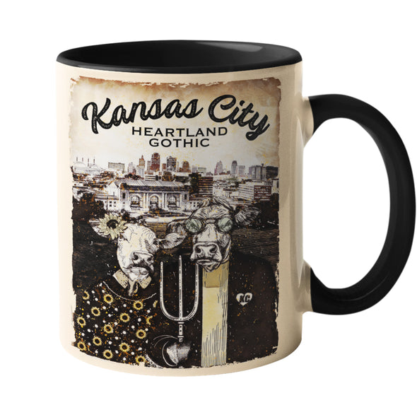 American Gothic Cows - Stay Weird Kansas City Coffee Mug